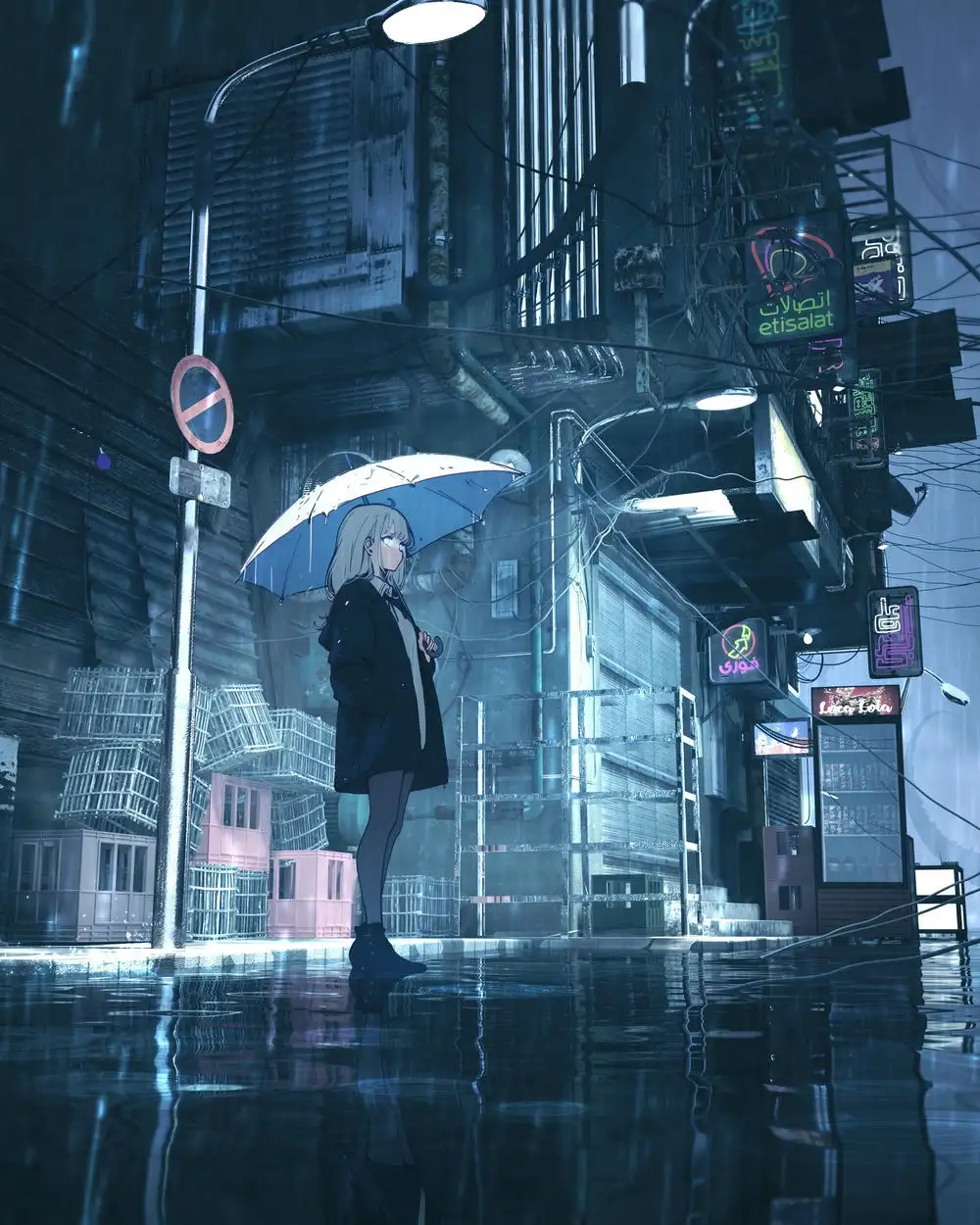 anime phong cảnh đêm thành phố neon