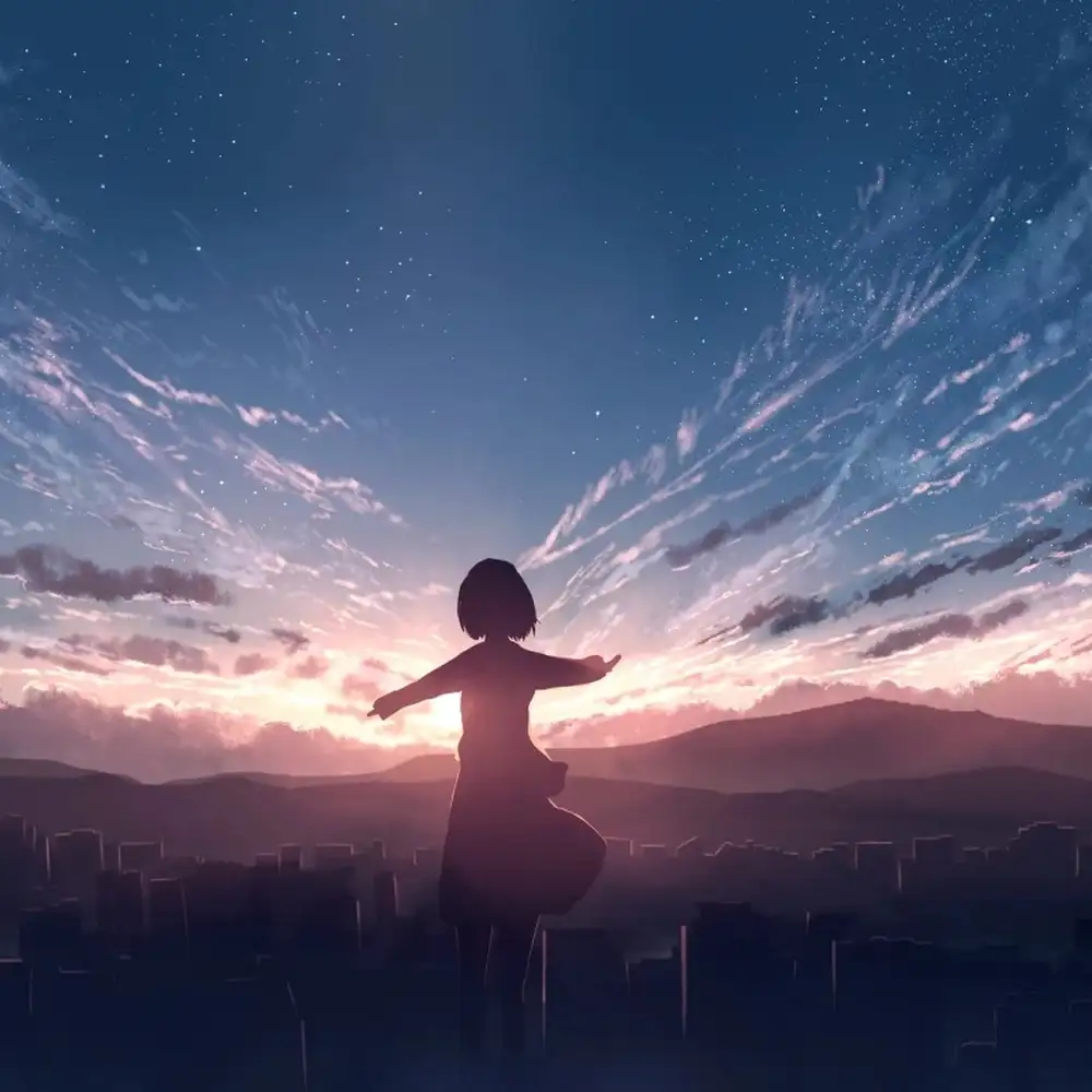 bầu trời anime vào buổi chiều tà 