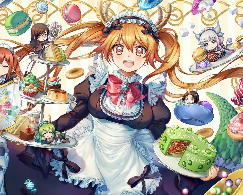 ảnh hầu gái anime tay cầm khay 
