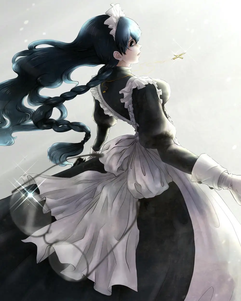hình ảnh anime hầu gái đang đi bộ 