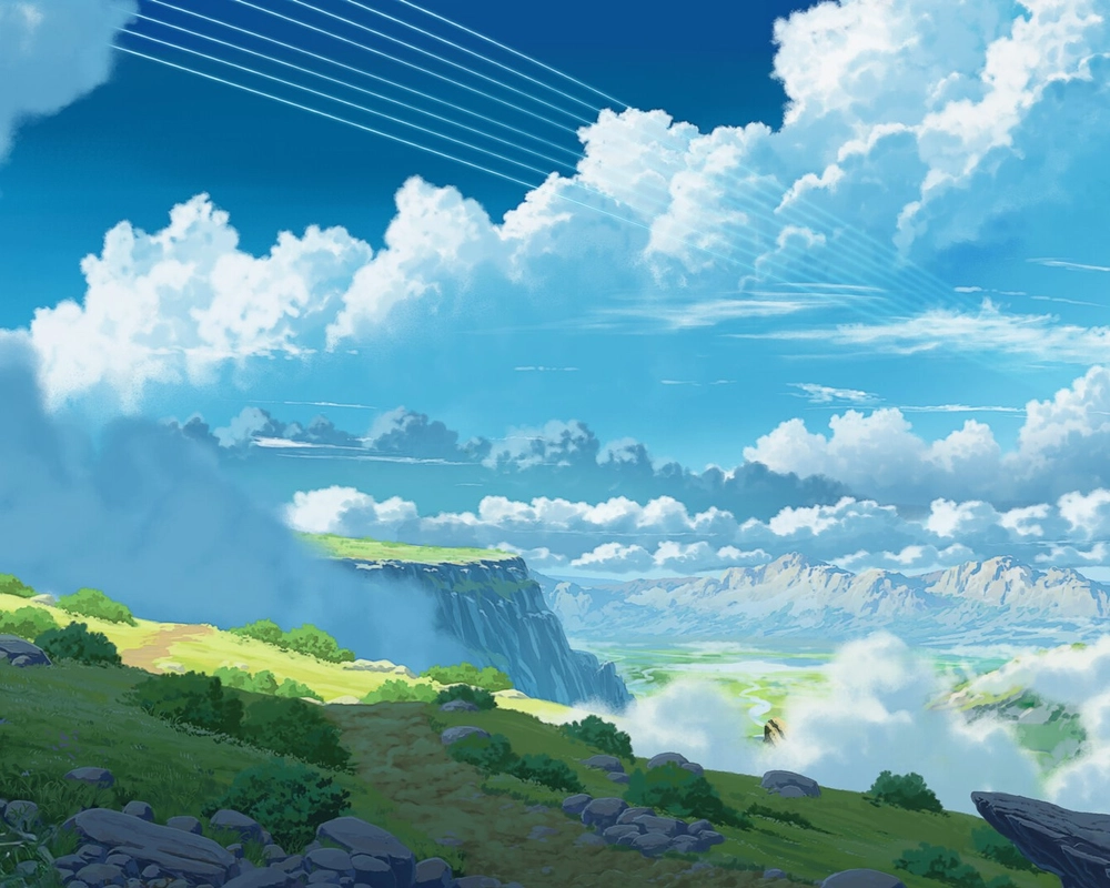 ảnh anime trời xanh và phong cảnh đẹp 