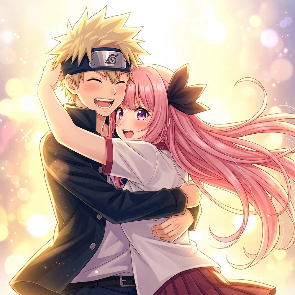 ảnh anime nam nữ ôm nhau dưới hoàng hôn