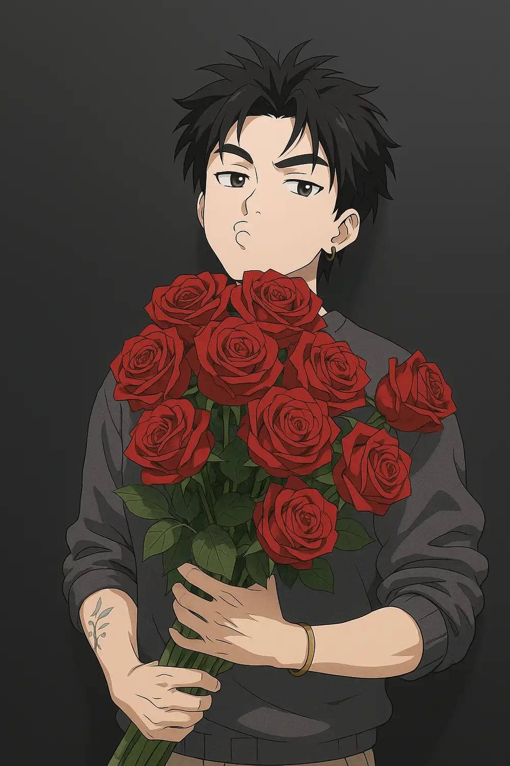 hình ảnh quang hùng trong anime cầm hoa hồng