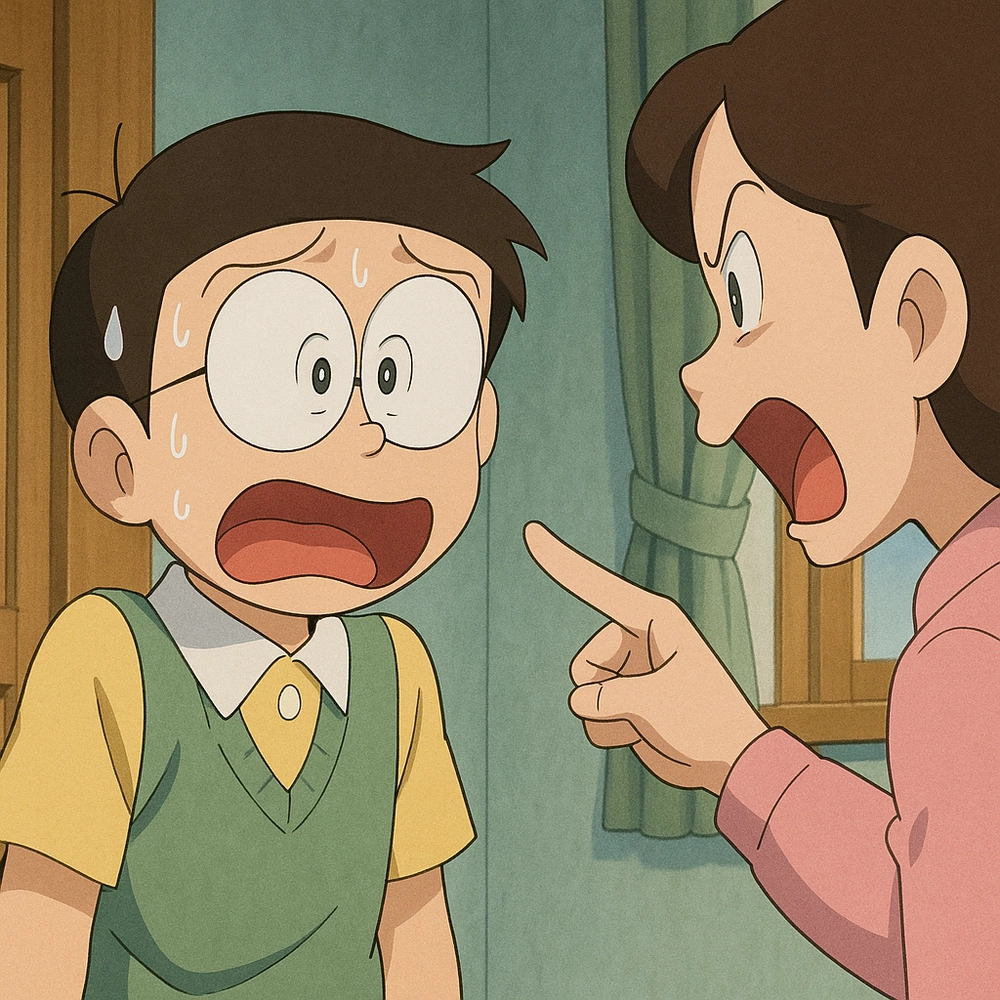 ảnh nobita bị mẹ mắng