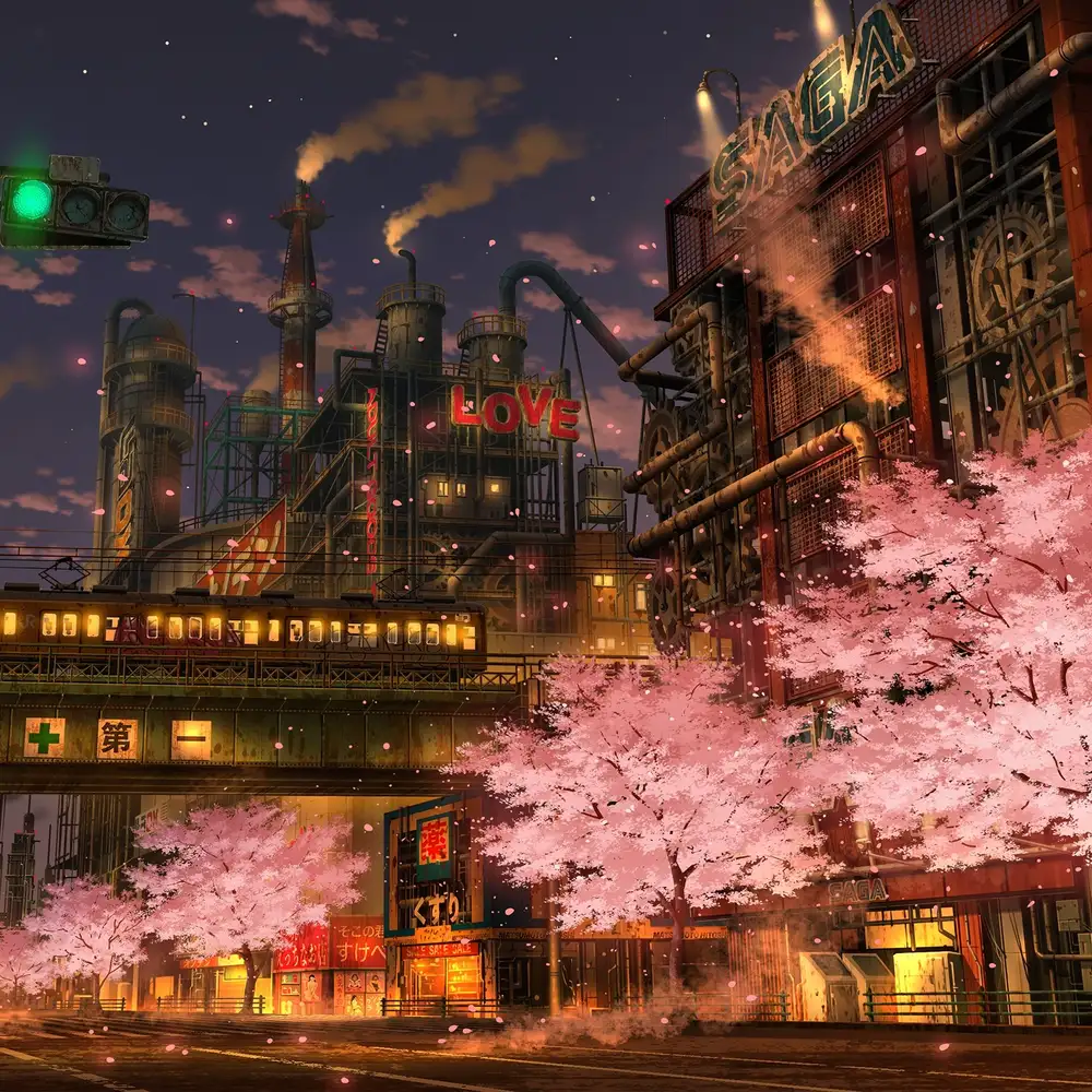 hình nền hoa anh đào rơi trong anime huyền bí 