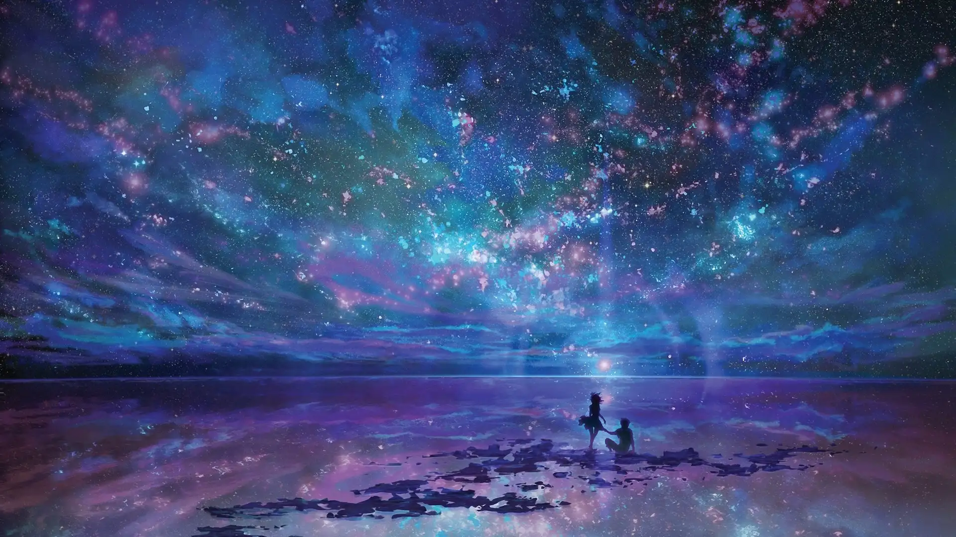 hình nền máy tính anime màu tím chill 