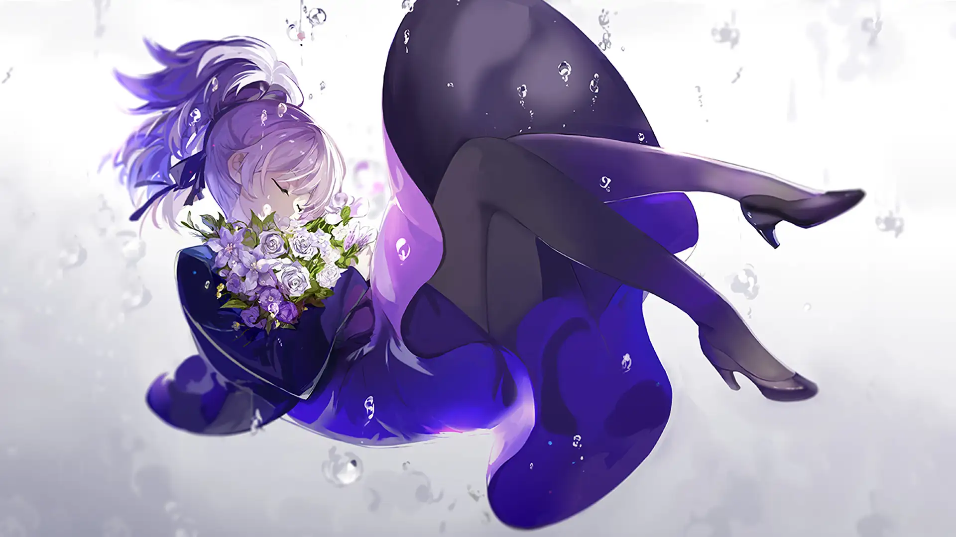 hình nền máy tính anime màu tím nền sáng 