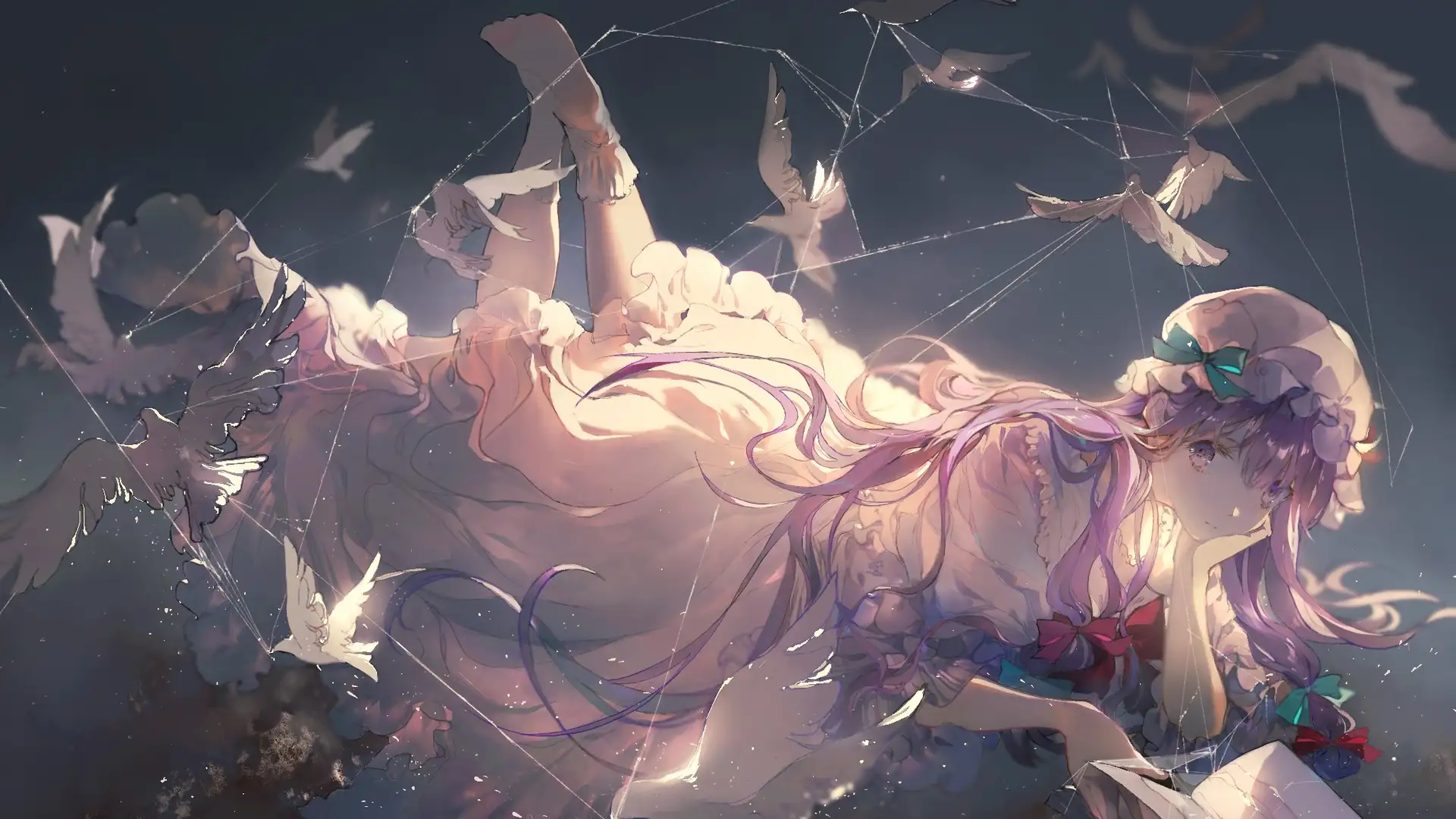 hình nền máy tính anime màu tím tan vỡ