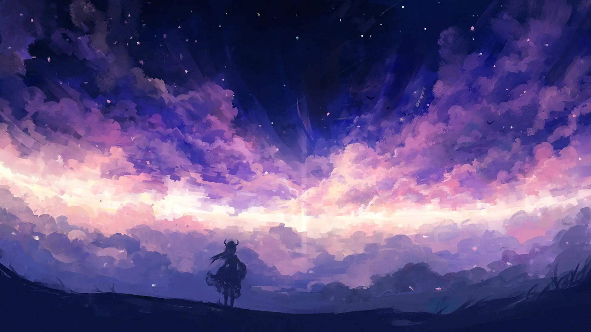 hình nền máy tính anime màu tím thư giãn 