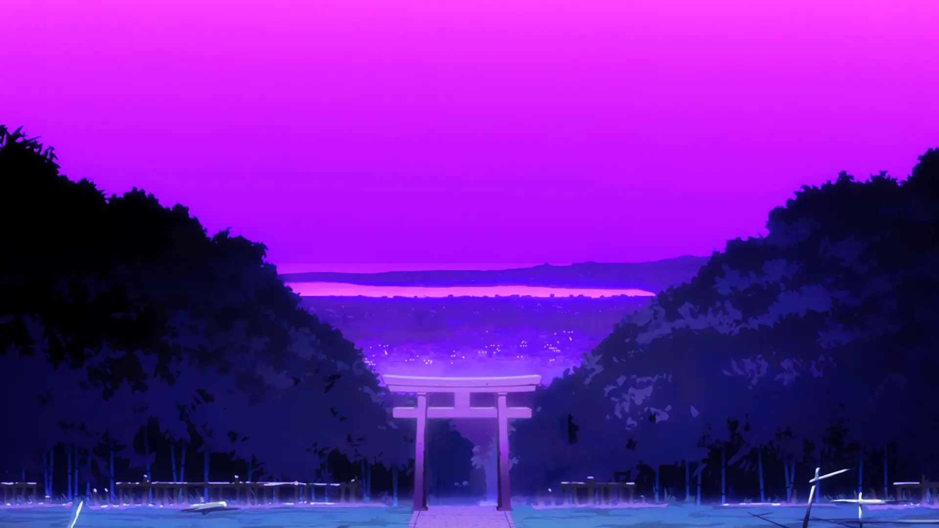hình nền máy tính anime màu tím mơ màng 