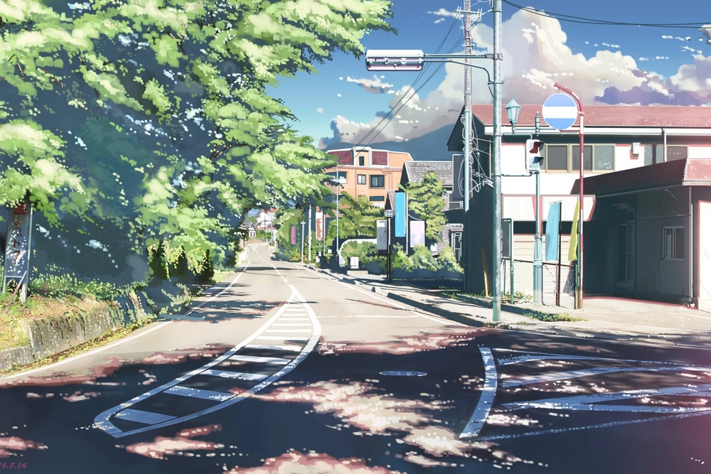 cảnh đường phố anime nhìn từ trên cao 