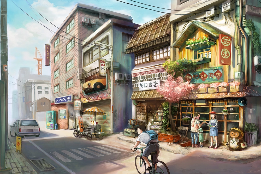 hình ảnh chill đường phố anime dưới mưa 