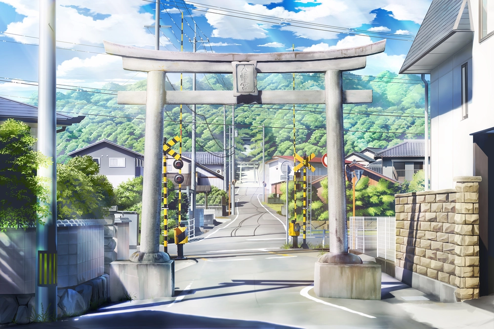 cảnh đường phố anime với không khí cổ điển 