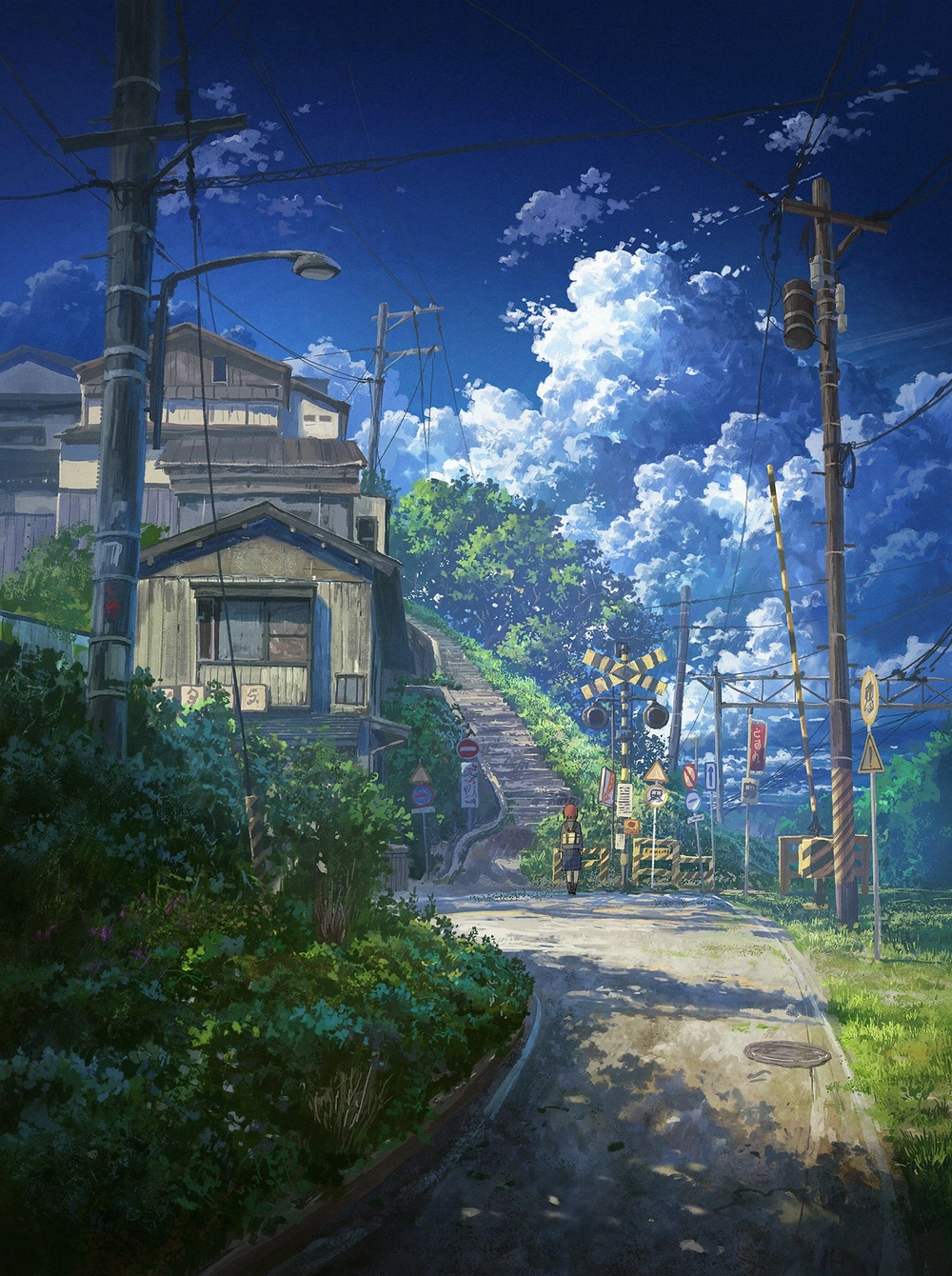 cảnh đường phố anime trời nắng 
