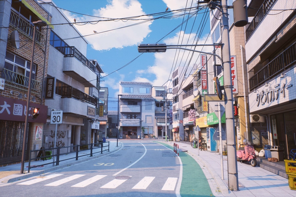 hình ảnh chill đường phố anime tông màu lạnh 