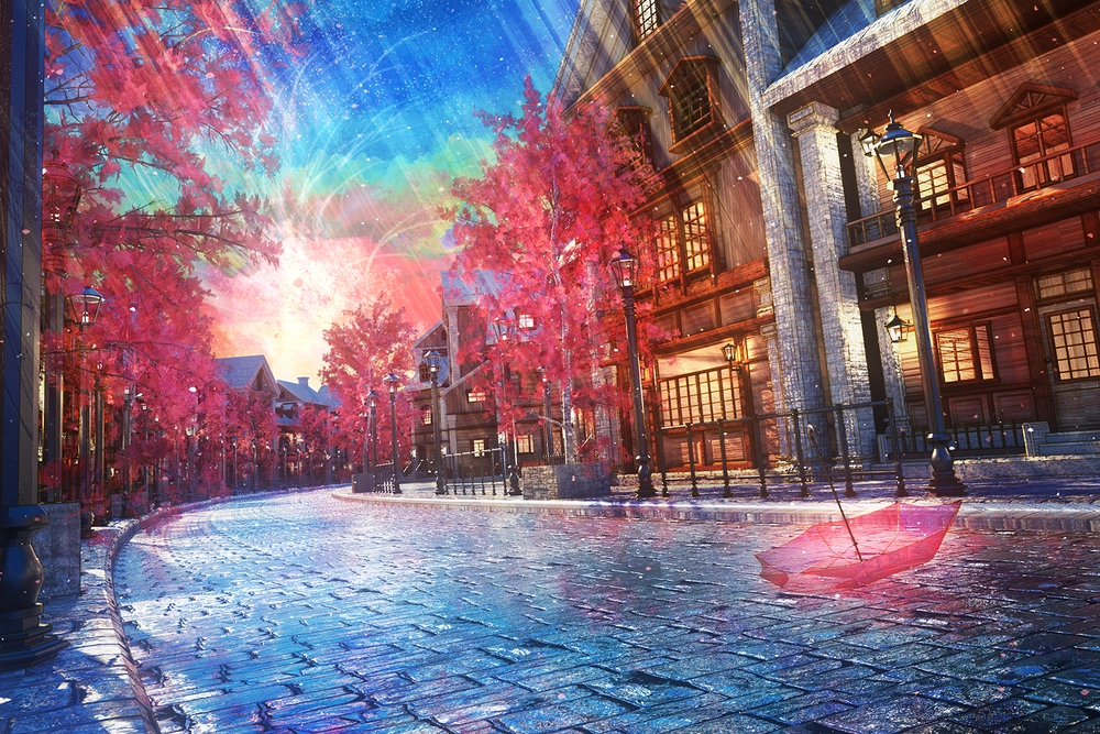 hình ảnh đường phố anime mang tâm trạng trầm lắng 