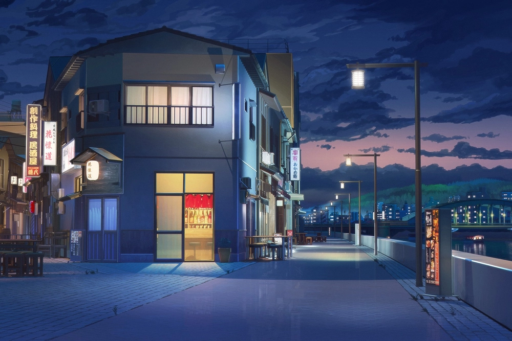 hình ảnh đường phố anime về đêm tại Nhật 