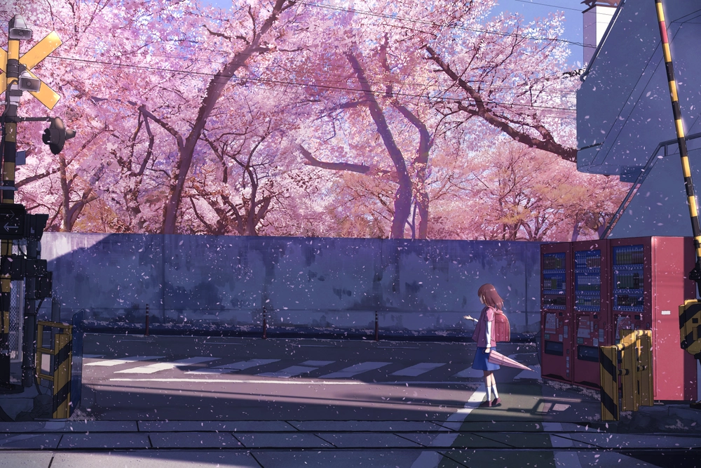phong cảnh đường phố anime nghệ thuật 