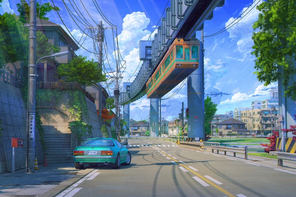 cảnh đường phố anime ban đêm 