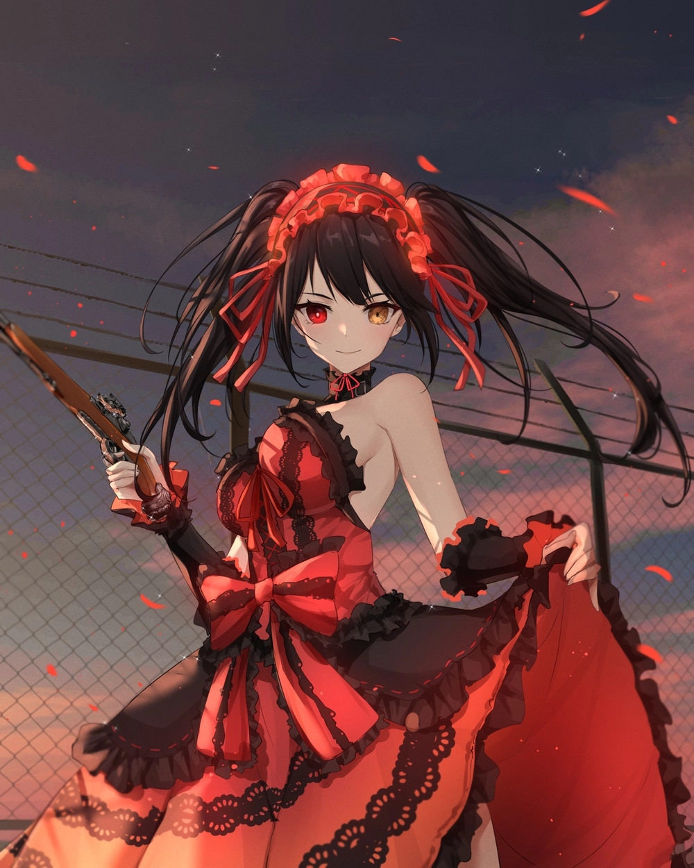 hình anime Kurumi Tokisaki cầm súng 