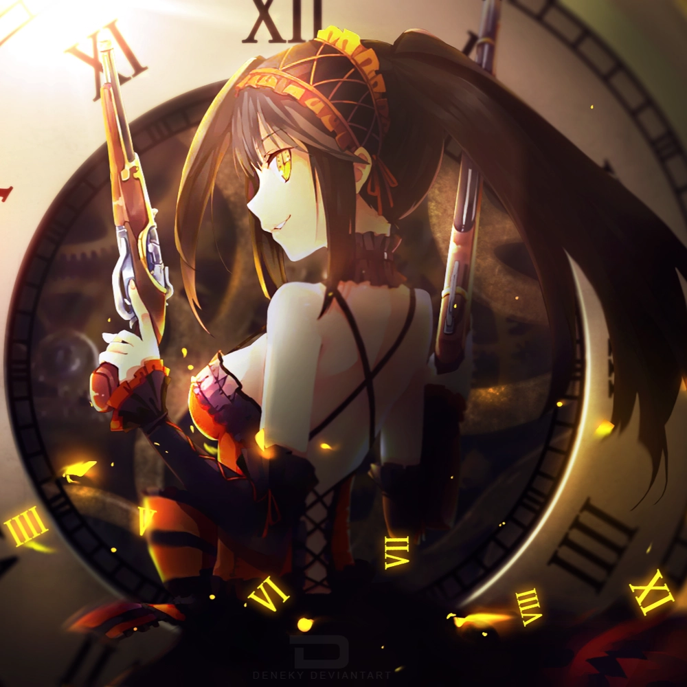 ảnh anime Kurumi Tokisaki với đồng hồ thời gian 
