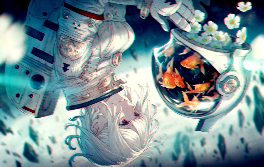 hình phi hành gia anime trong môi trường không gian ảo 