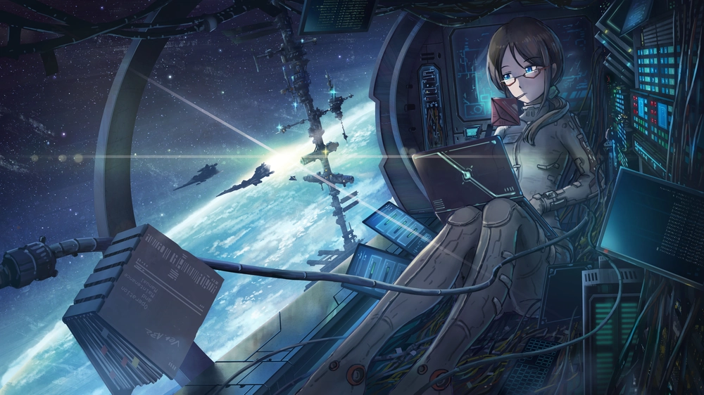 anime phi hành gia nổi bật trên nền thiên hà 