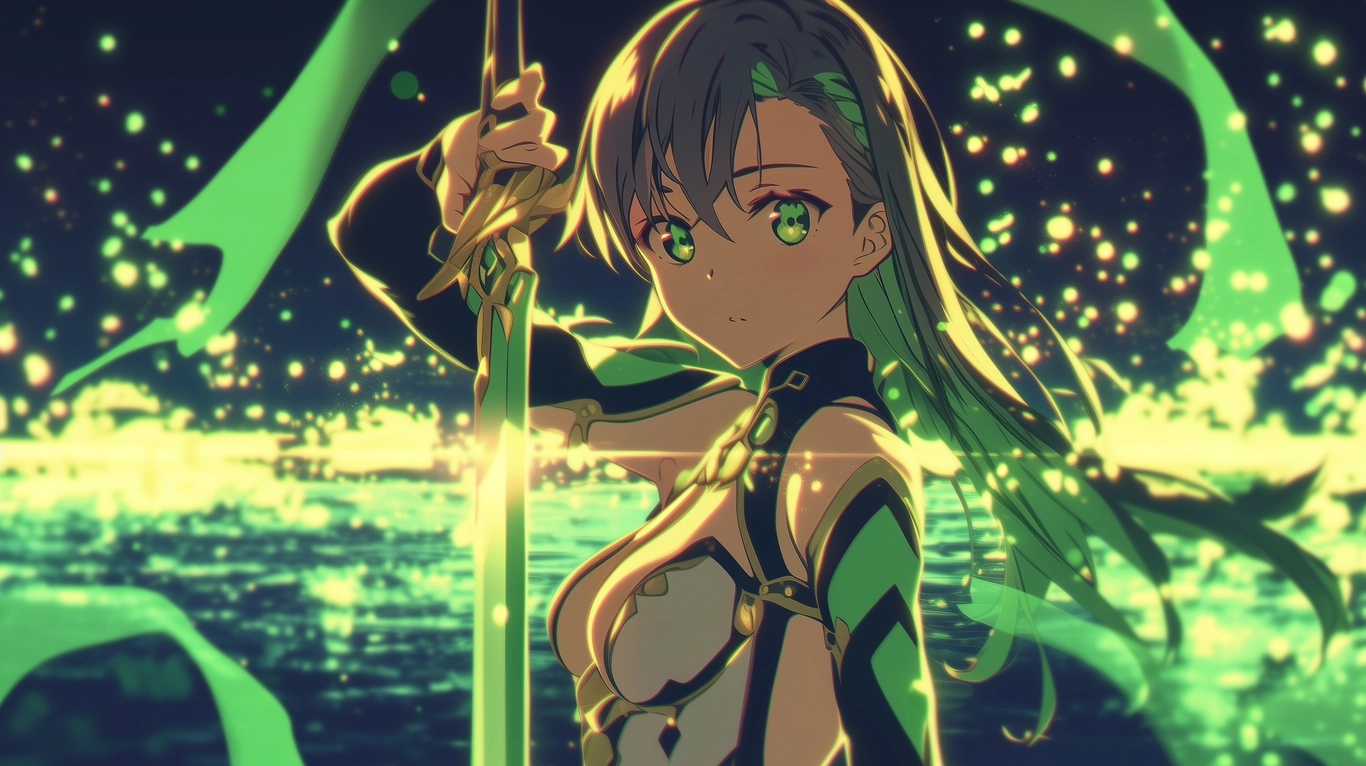hình nền anime phong cách xanh lá 