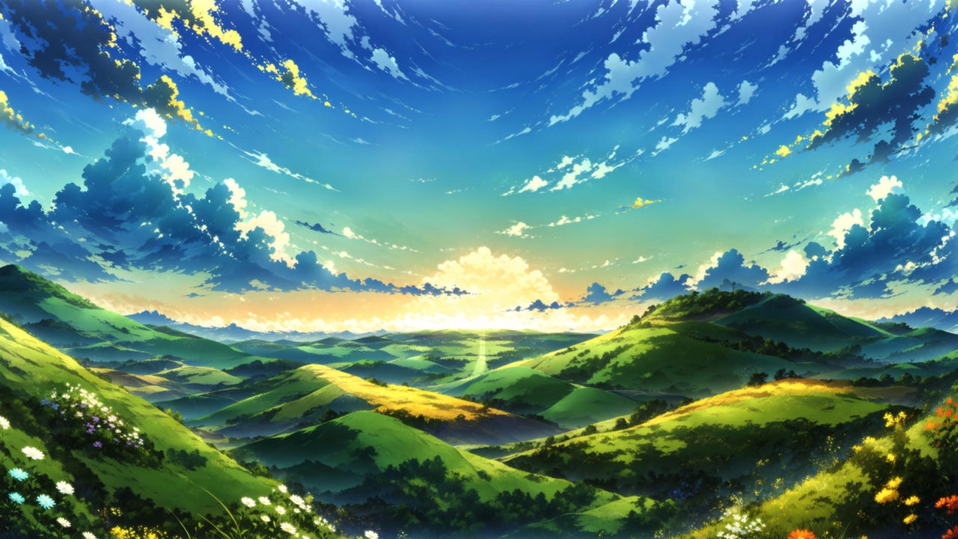 ảnh nền anime sắc xanh lá phong cảnh dịu mắt 