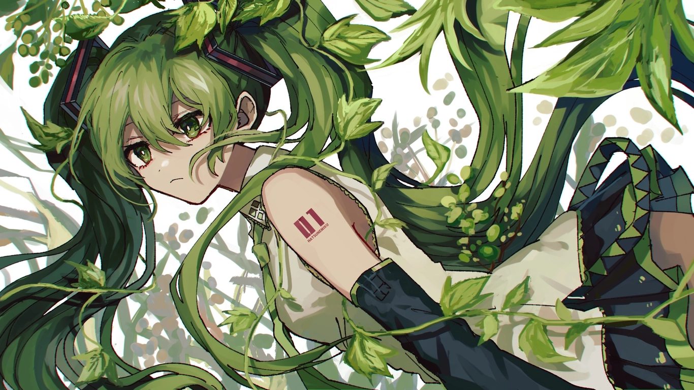 ảnh anime nền xanh lá thiết kế tối giản 