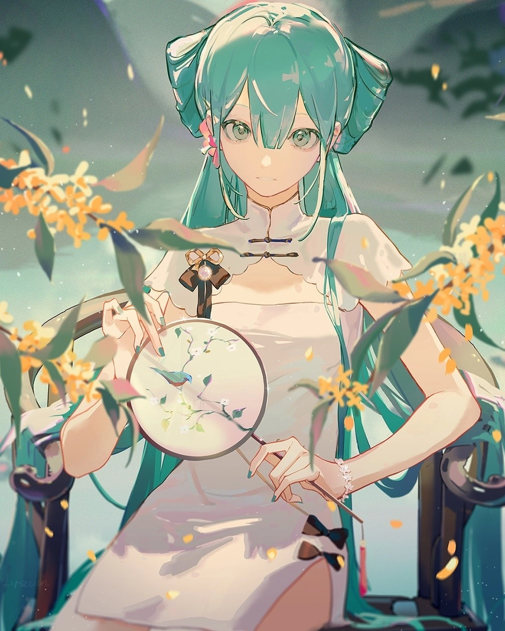 ảnh anime nghệ thuật màu xanh lá cây 