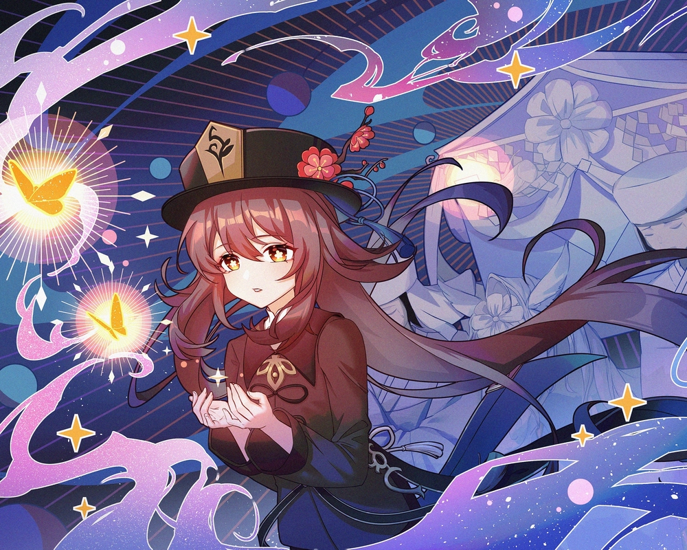 ảnh hu tao anime ánh sáng tím 