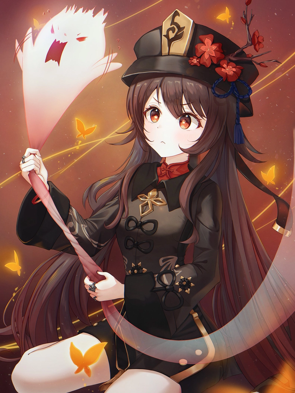ảnh hu tao anime với lửa đỏ 
