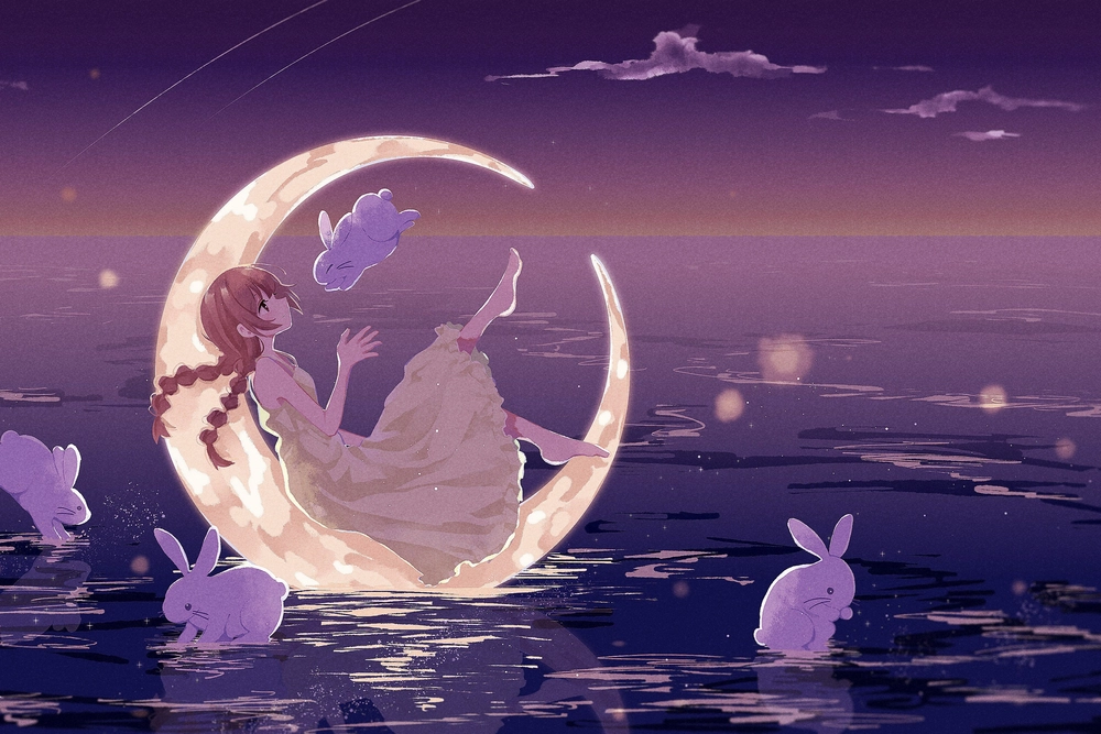 ảnh mặt trăng anime cực chill cho ảnh nền 