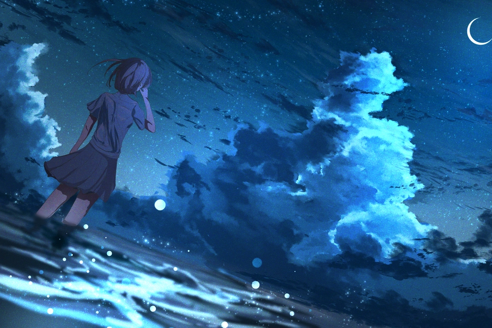 ảnh mặt trăng anime bầu trời sao 