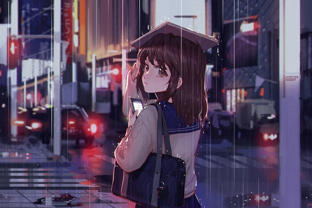 ảnh anime dưới mưa nghệ thuật đẹp 