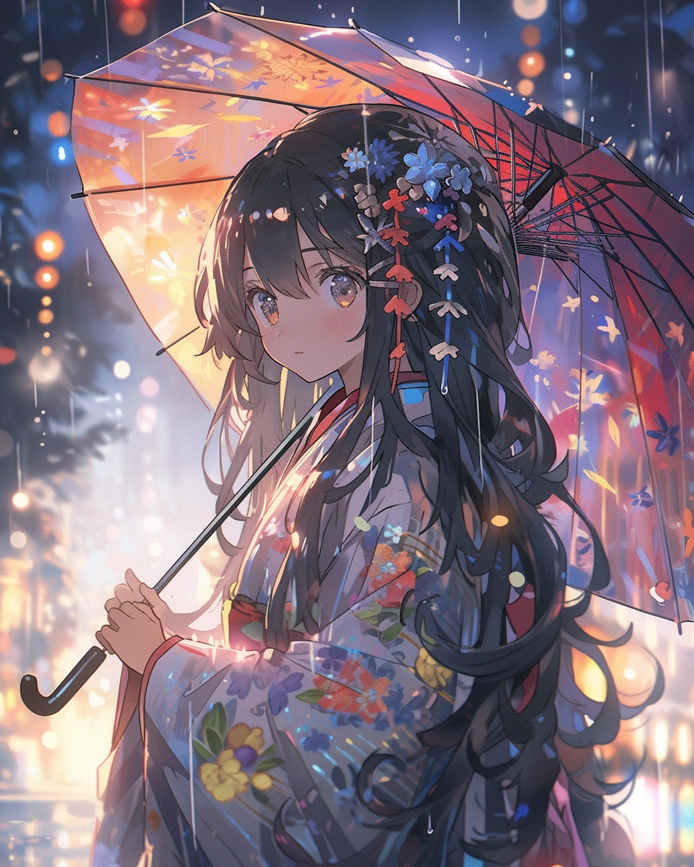 ảnh anime đứng dưới mưa chill buồn 