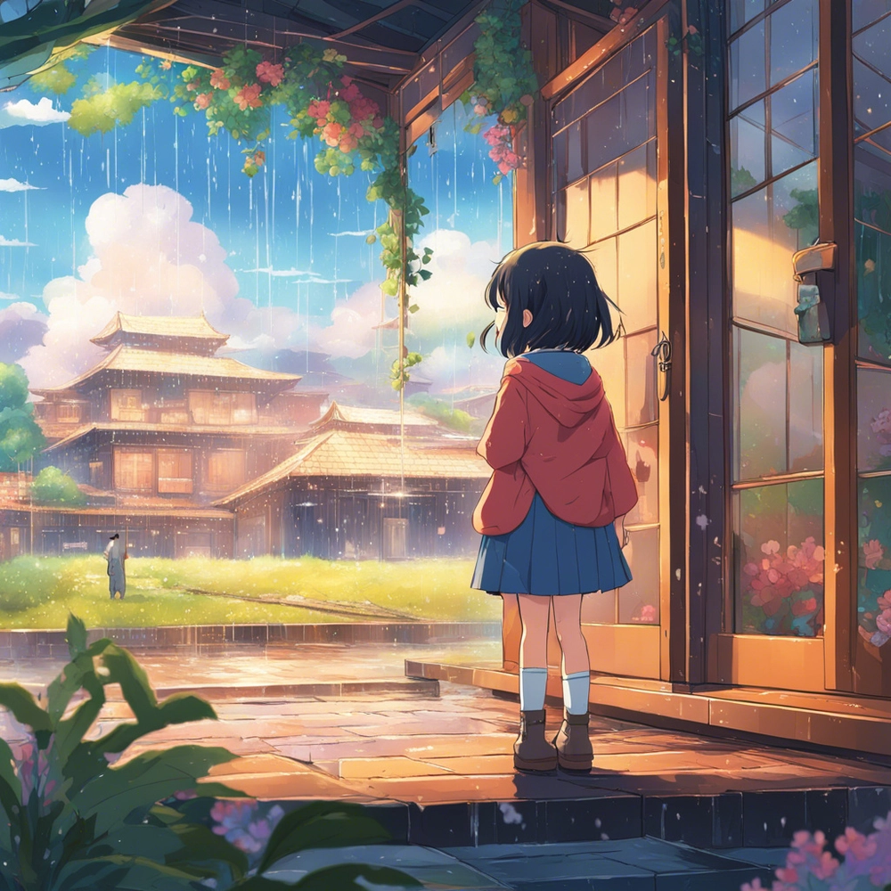 ảnh anime khóc dưới mưa nghệ thuật tâm trạng 