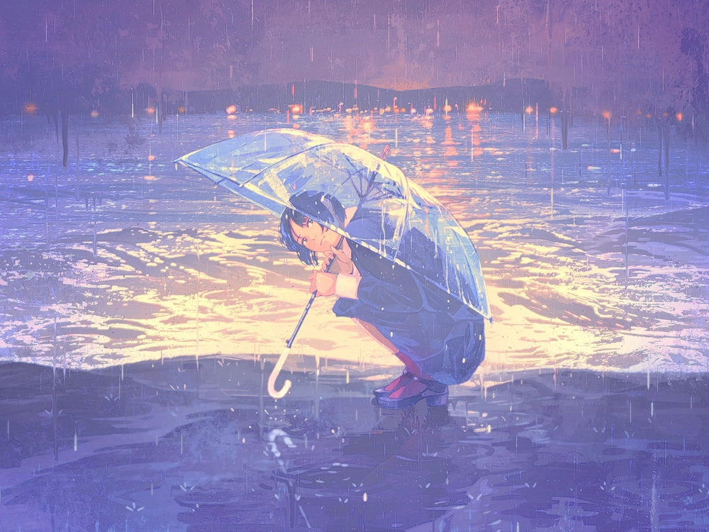 hình anime khóc dưới mưa cực chill 