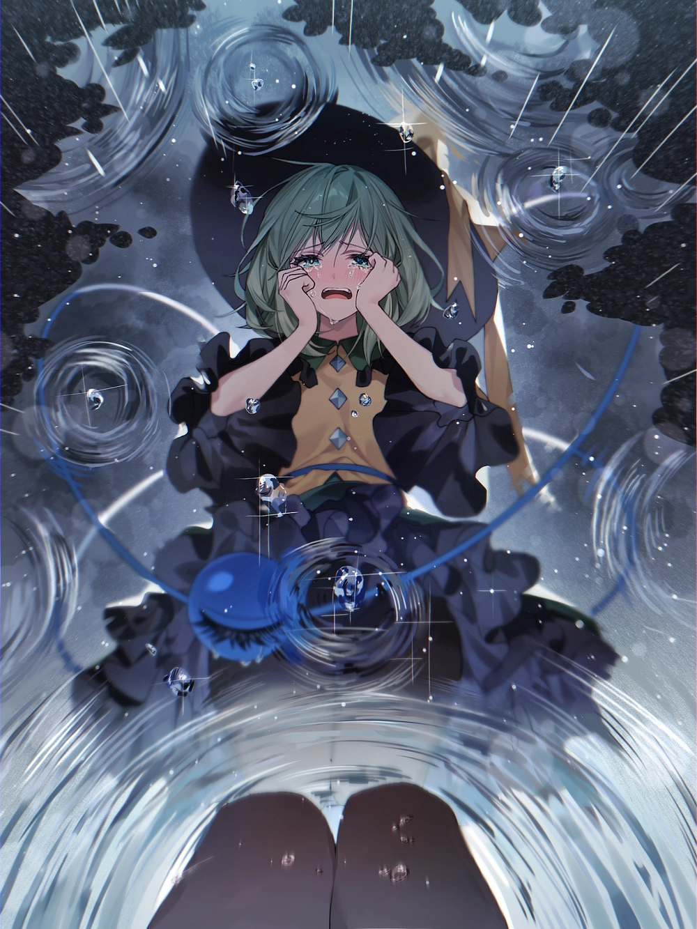 ảnh anime nam buồn dưới mưa trời tối 