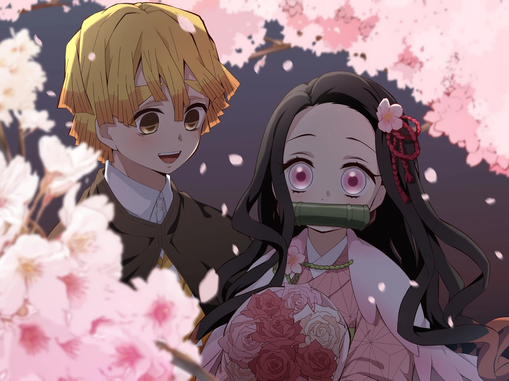 hình ảnh nezuko và zenitsu 