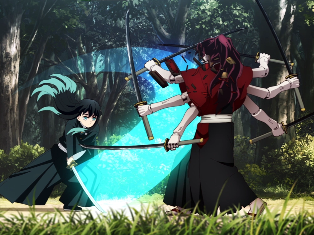 ảnh anime yoriichi thể hiện sức mạnh diệt quỷ 