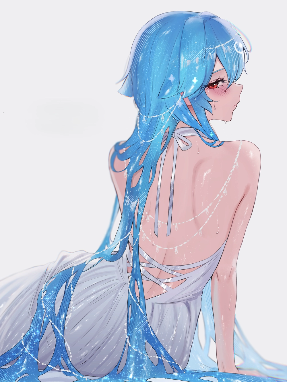 ảnh anime quay lưng nữ tóc dài bay 