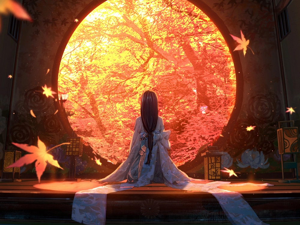 ảnh anime quay lưng nữ giữa khung cảnh tĩnh lặng 