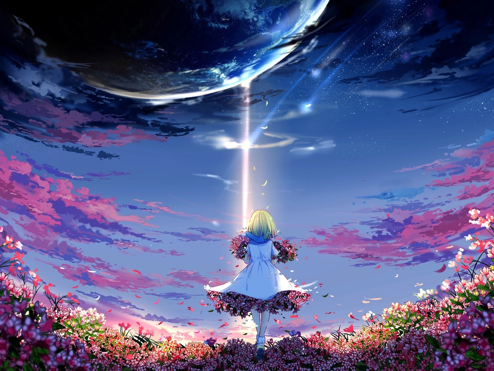 ảnh anime quay lưng nữ với bóng lưng mờ ảo 