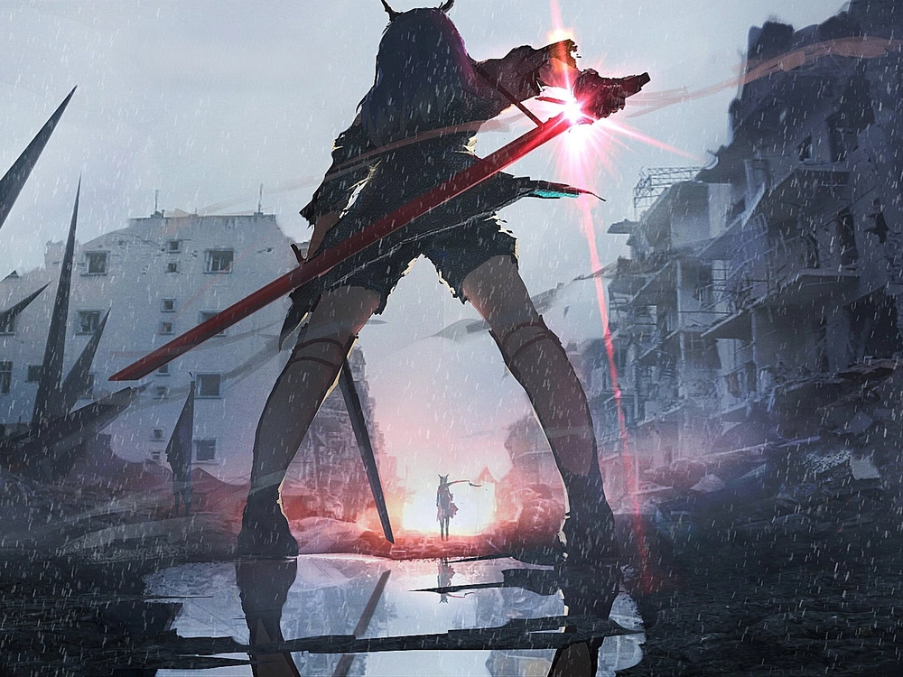 ảnh anime quay lưng nữ giữa ánh sáng nhạt 