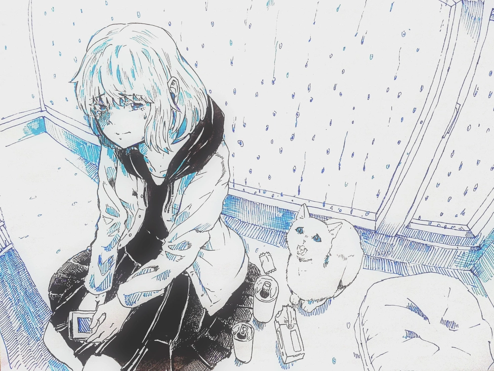 hình ảnh nữ anime thất tình ngồi khóc 
