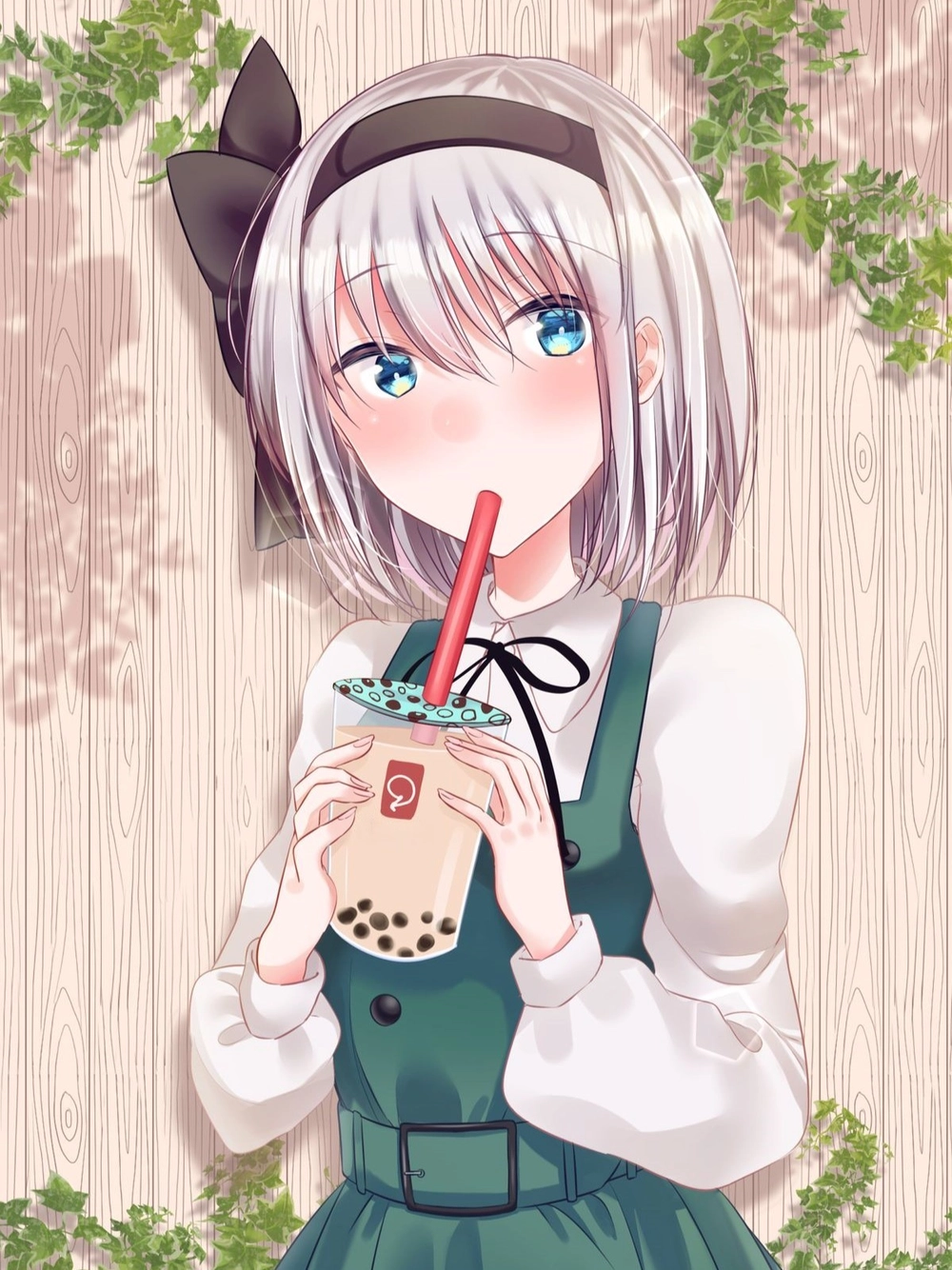 anime uống trà sữa trong quán cà phê 