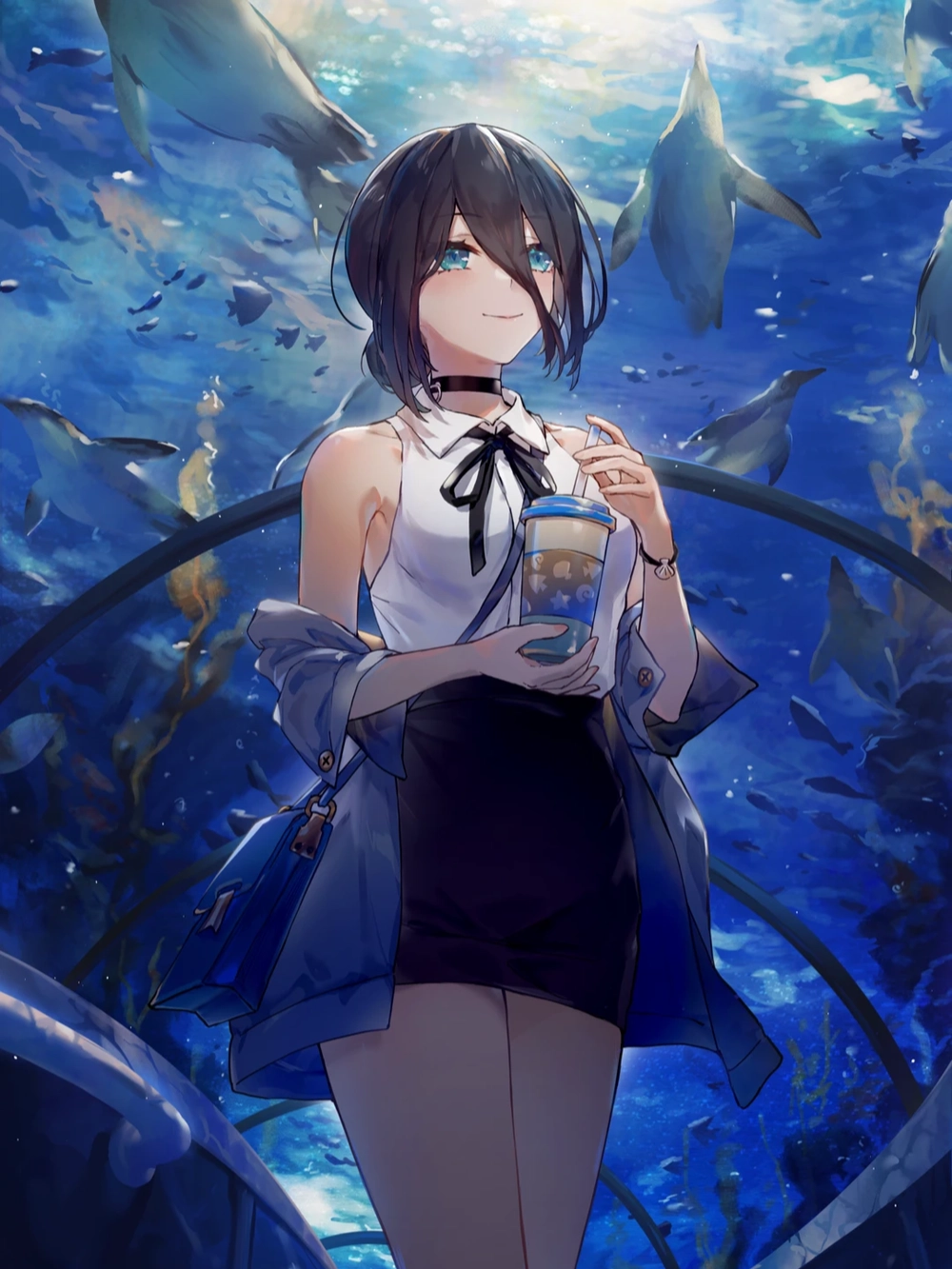 hình anime uống trà sữa và đi chơi