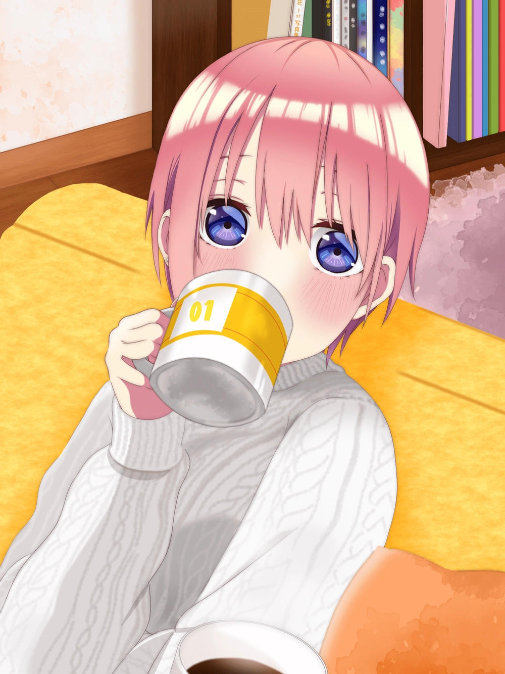 ảnh chibi cute ichika nakano uống trà